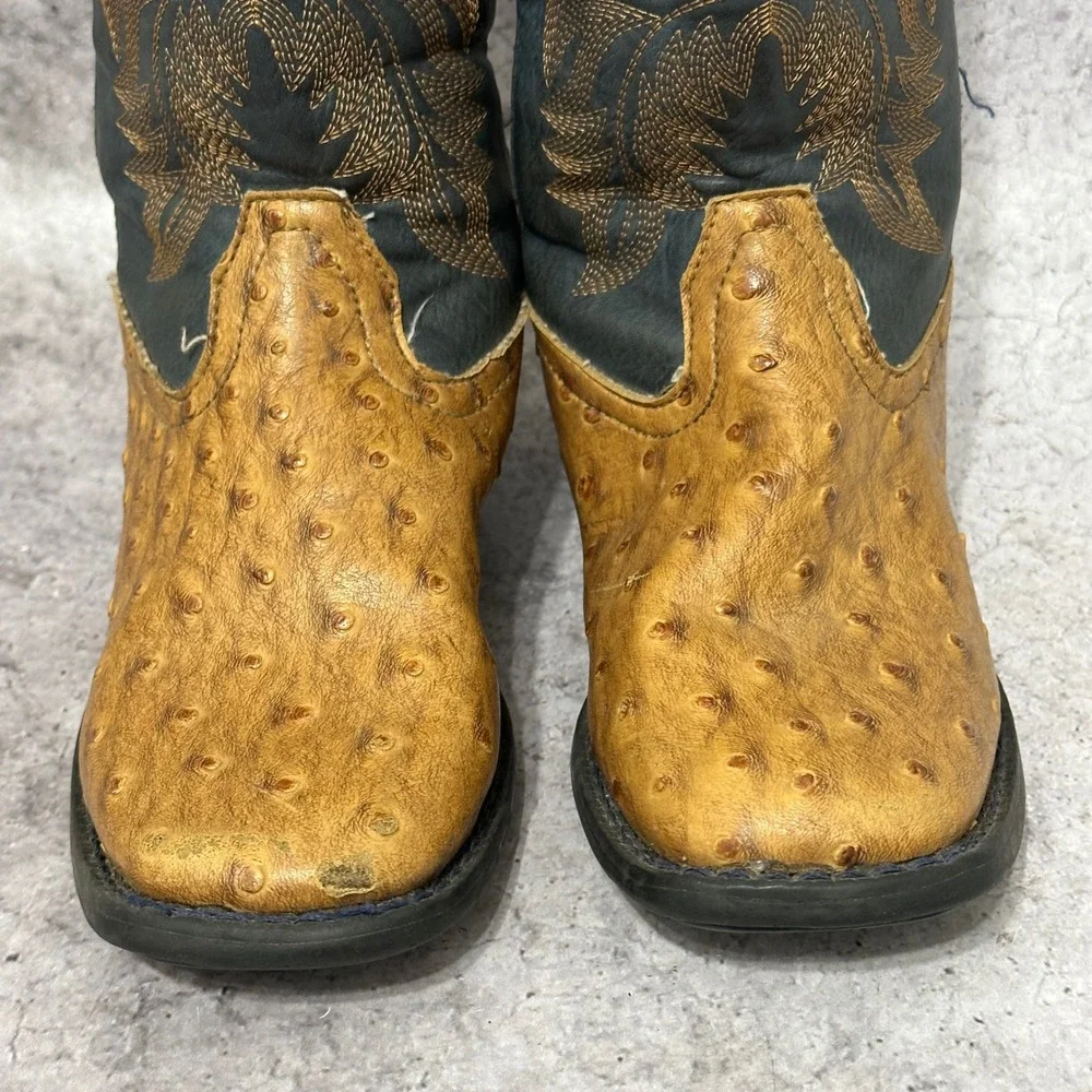 Roper Cowboy Boots Kids 13 Tan Faux Ostrich Western Square Toe Cowboy